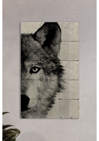 Taş Tablo Bozkurt - Duvar Dekoru, Kurt Tablo, Salon Tablosu 30x50cm