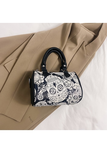 Gotik Kafatası Desenli Boston Çantası
