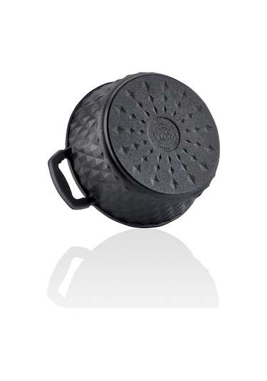 Taç Bella Tencere Cam Kapak Döküm Basık Tencere 26 Cm Siyah