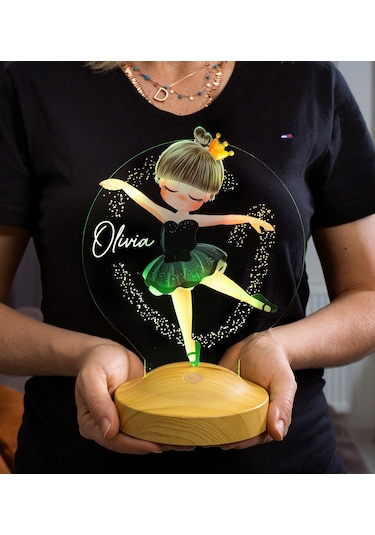 Sevgi Lambası Balerin Kız Kişiye Özel Kız Çocuk Renkli Baskılı Led Lamba