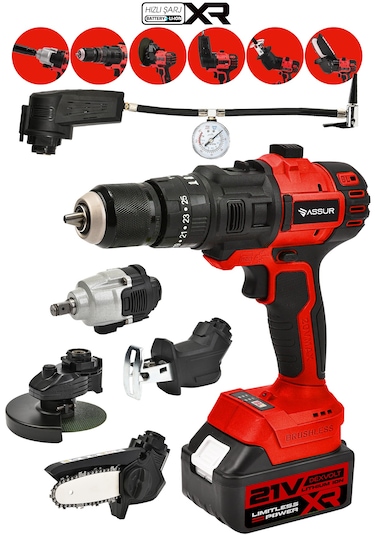 Assur Asr1031 21v Çift Akü 6 Başlıklı Set Kırmızı
