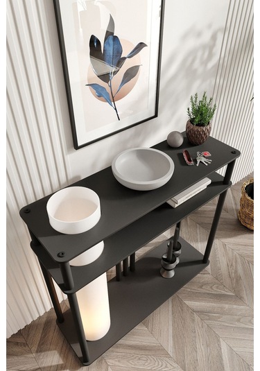 Ravilo Garcia Dresuar Dekoratif Raflı Lambader Siyah Siyah