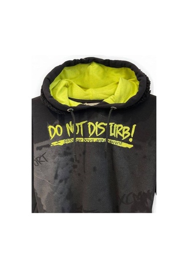 Erkek Çocuk Orta Kalınlık Kapüşonlu Sweatshirt-15197 Siyah