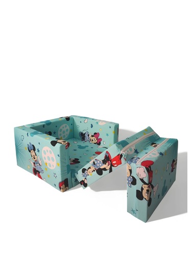 Katlanır Yer Yatağı - Çocuk Koltuğu - Bebek Yatağı 0-5 Yaş Turkuaz Fare Figürlü