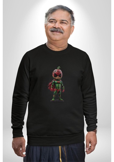 Süper Karpuz Adam Unisex Siyah Baskılı Sweatshirt Siyah