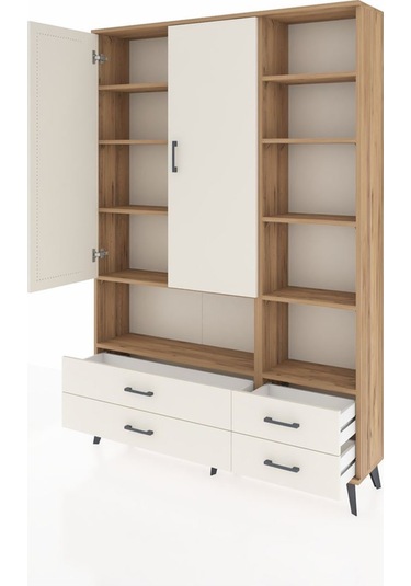 Arges Dolap 10 Raflı 4 Çekmeceli 2 Kapaklı 132x30x195 Çam-ayt... Çam