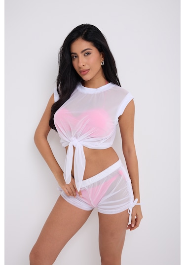 By Papi Büzgülü Tül Şort Beyaz