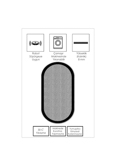 West Home Makinede Yıkanabilir Kaymaz Taban Leke Tutmaz Oval Modern Yolluk Ev Dekorasyonu İçin Gri Kesme Yolluk Wh445 Grey Oval Yolluk