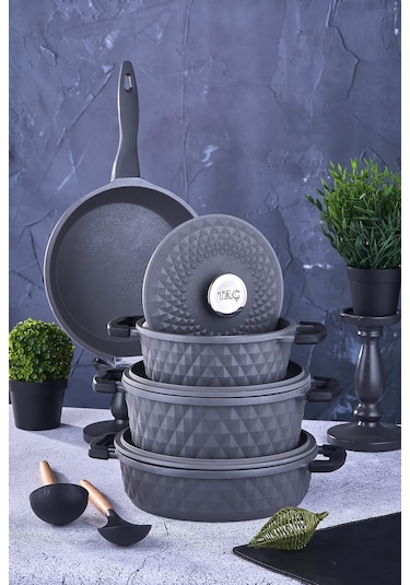 Taç Carabella Döküm 7 Parça Tencere Seti Gri