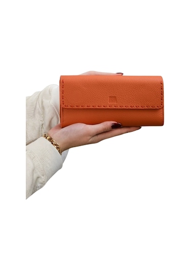 Mft Leather Hakiki Deri El Portföyü Cüzdan Hilton 8926 Flother Mat Turuncu