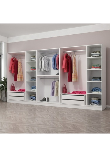 Minar Kale 8 Kapaklı 4 Çekmeceli Dolap Beyaz Antrasit 190cm Çok Renkli