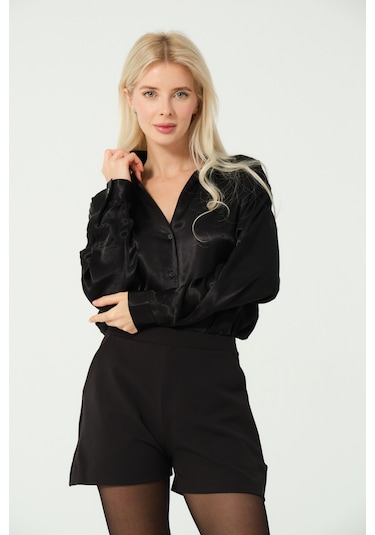 S'amore Clothing Basic Saten Gömlek Siyah