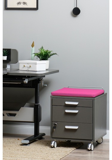 Creo Mobili Çekmeceli Kilitli Tekerlekli Vega Keson, Oturulabilir Ofis Ve Ev Komodini Antrasit/fuşya
