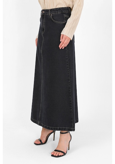 Yüksek Bel A Kesim Denim Etek Antrasit