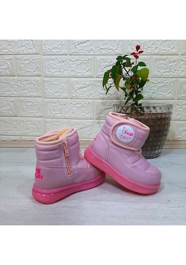 Twingo 9100 Pembe Cırtlı Fermuarlı İçi Kürklü Kız Çocuk Bebe Bot Pembe