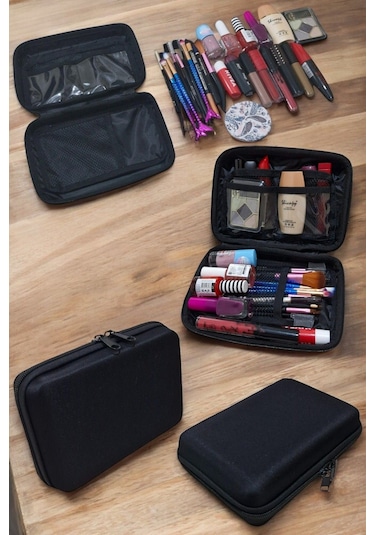 Makyaj Çantası Sert Kapaklı Kozmetik Seyahat Organizeri Siyah