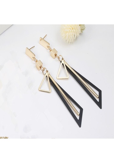 Wezone Yeşil Aksesuarlı Geometrik Triko Küpe - Gold Tonlu, Hafif, Gündelik & Özel Günler İçin, Kadınlar İçin Pendent Tasarım Gold