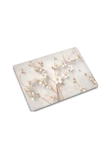 Cam Kesme Tablası - Cam Kesme Tahtası Beyaz Çiçek 30cm X 40cm
