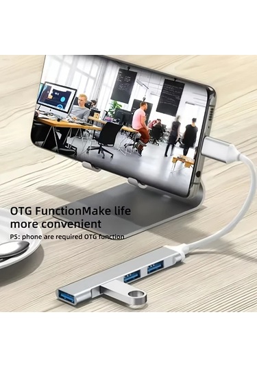 Hightower Gri 4'ü 1 Arada Usb 3.0 Hub Usb-c Adaptörlü Hızlı Veri Aktarımı