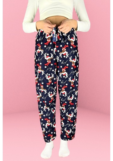Dreamy Soft Kadife Dokulu Desenli Süet Pijama Altı Pantolon Lacivert