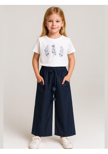 Kız Çocuk T-shirt Pantolonlu Takım-16071 Beyaz