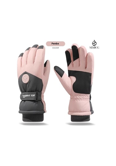Kayak Sıcak Rüzgar Geçirmez Su Geçirmez Dokunmatik Ekran Eldiveni Gri Pembe