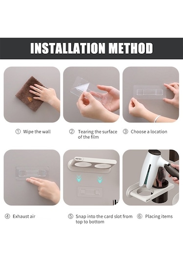 Novahub Erkek Saç Kurutma Askılığı Duvar Montajı Bardak Raflı Düzenleyici Banyo Eşyası Gri