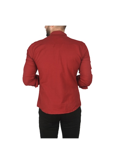 Deepsea Erkek Bordo Büyük Beden Pamuklu Likralı Spor Gömlek Dar Kalıp, Çıt Çıt Kapamalı 2500423 Bordo