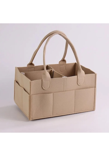 Keçe Bebek Bezi Saklama Çantası Taşınabilir Çocuk Bakımı Keçe Bebek Bezi Saklama Çantası Çok Fonksiyonlu Taşınabilir Saklama Çantası Anneler İçin 1 Adet Kahverengi