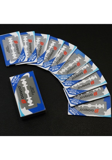 Sones 10 Kutu Pratik Eski Moda Paslanmaz Çelik Çift Taraflı Bıçak Tıraş Kaş Chimer Bıçağı Gümüş