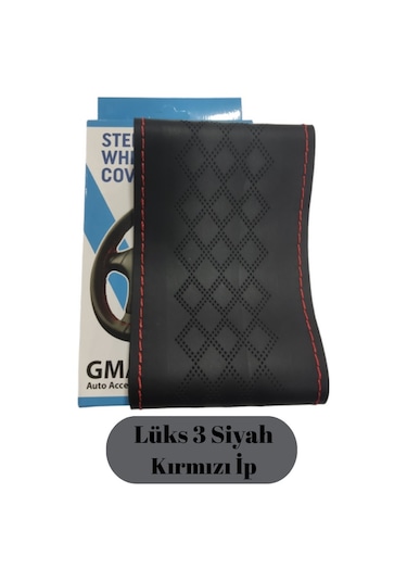 Direksiyon Kılıfı Dikmeli Lüks Model 3 Siyah Kırmızı İp Glz02420431 1 Adet