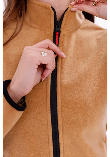 Monox Kadın Slim Fit Tam Fermuarlı Polar Ceket Kahve