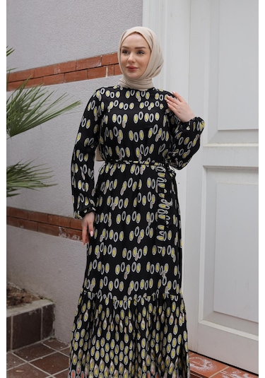 Armine Trend Desenli Elbise-siyah 25yt928 Siyah