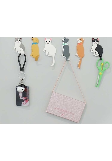 Dancemonkey Cbtx Bbq-029 Karikatür Kedi Köpek Duvar Kancası - Traceless Askı Yapışkan Bantlı Köpek D4 Model Çok Renkli