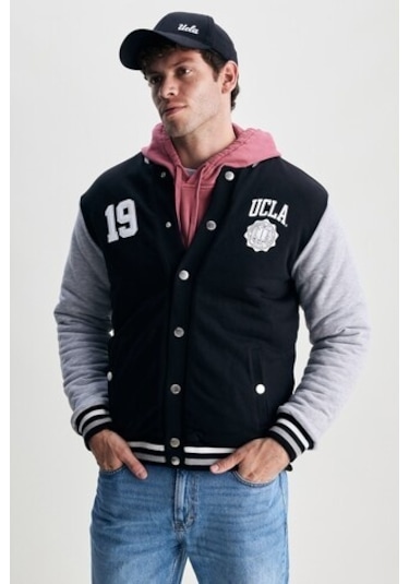 Upland Siyah Çıtçıtlı Baskılı Standard Fit Erkek Mont Siyah