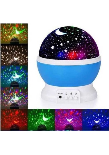 Didadodo Led Projeksiyon Gece Lambası Dönen Ay Yıldız Led Mavi Çok Renkli