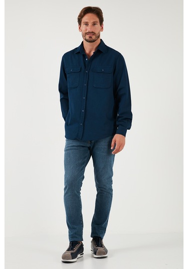 Buratti Pamuklu Çift Cepli Regular Fit Erkek Gömlek Cf25W128858 Indigo