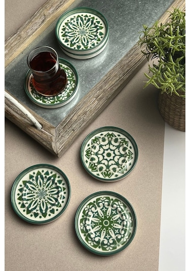 Tabak Evi Stoneware Mozaik Green Sefa 6'lı Çay Tabağı 10 CM Çok Renkli