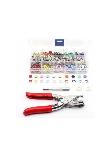 Ranyeek 9.5mm 10 Renk 200 Adet Sert Tıkanaklı El Basma Aracı Ve Saklama Kutusu Seti Çok Renkli