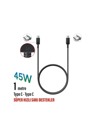 45w Süper Hızlı Şarj Kablosu Type C - Type C Samsung Type-c Telefonlar Uyumlu