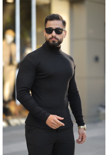 Erkek Siyah Boğazlı Triko Kazak Siyah