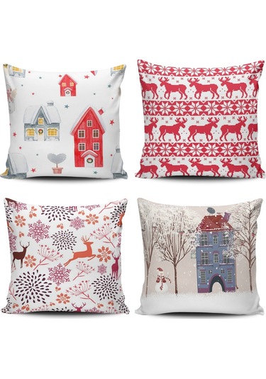 Kırlent Dünyası Yılbaşı Temalı 4 Lü Kombin Kırlent Kılıfı (461976104)