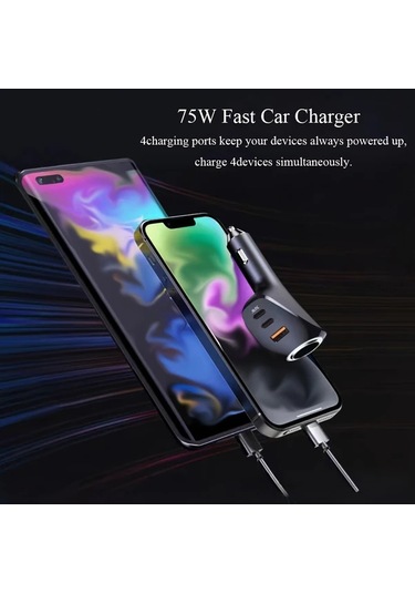 Chuangyinshop 1 Pc Adapter & A To C Kablolu 170w Max 4 Portlu Usb C Araç Şarj Cihazı 12v/24v Dual Pd Hızlı Şarj İphone İpad Galaxy İçin
