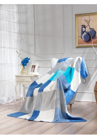 Lüks Peluş Battaniye Tek Kişilik Mavi 160 x 220