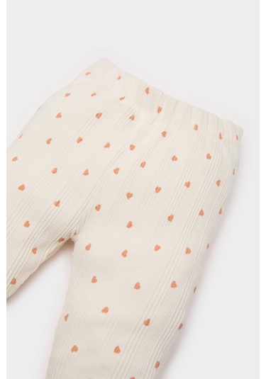 DeFacto Kız Bebek Kalp Desenli Beli Lastikli Fitilli Kaşkorse Tayt E8207A525SPER233 Ekru