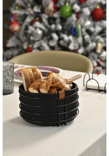 Mat Siyah Yuvarlak Ekmek Sepeti Şık,ekmeklik Siyah Hasır Örmeli Makrome-çok Amaçlı Metal Paslanmaz Siyah