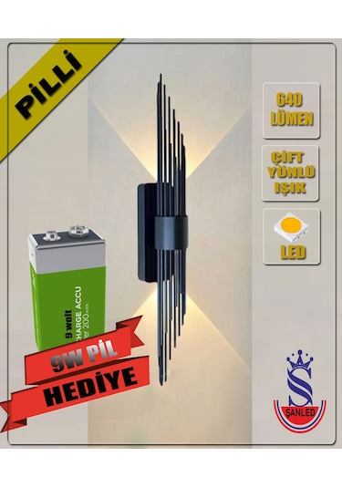 Şanled Merdiven Modeli Metal Çift Yönlü Duvar Aydınlatma Aplik-pilli Amber