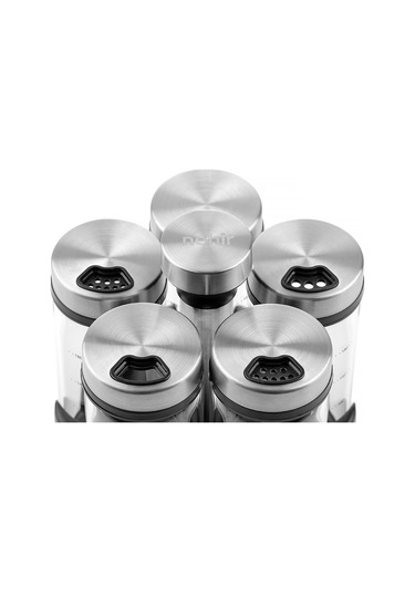 Nehir 6 Parça Borosilikat Döner Standlı Baharatlık Seti Gri