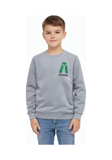 Baglan Erkek Çocuk Önü Baskılı Sweatshirt Bgl-st05234 Gri