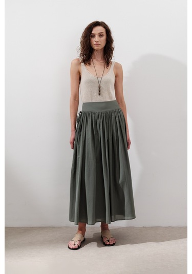 Bağlama Detaylı Geniş Etek Çam Yeşili Çam Yeşili